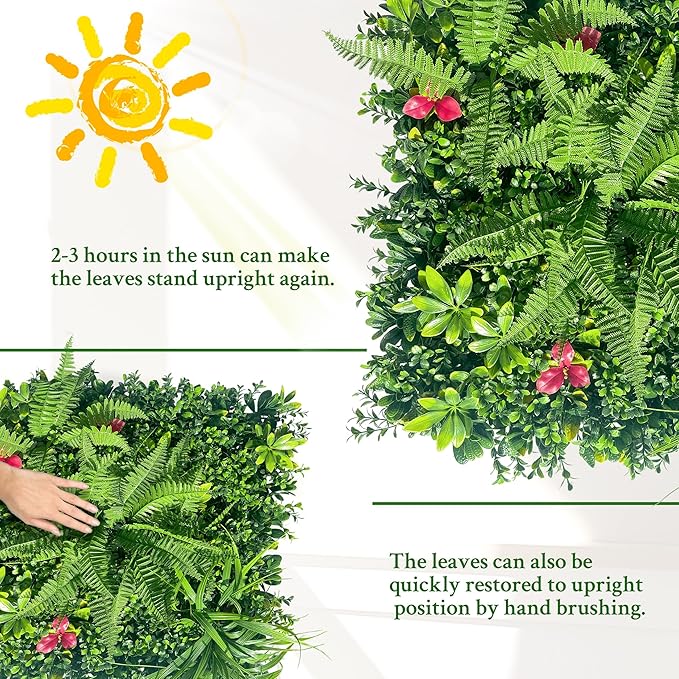 Artificial Grass Wall Backdrop Panels: 20X20 in 8P UV-Anti Greenery Boxwood Panels for Indoor Outdoor Green Plant Wall Decor & Ivy Fence Covering Privacy