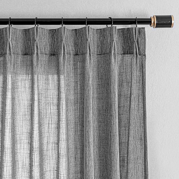 MYSKY HOME Living Room Curtains 96 Inches Long Semi Sheer Light Filtering Privacy Drapes Linen Look Textured Boho Decorative, Pinch Pleated Curtain for Parties, Kids Room 40" x 96", Dark Grey, 2 PCs