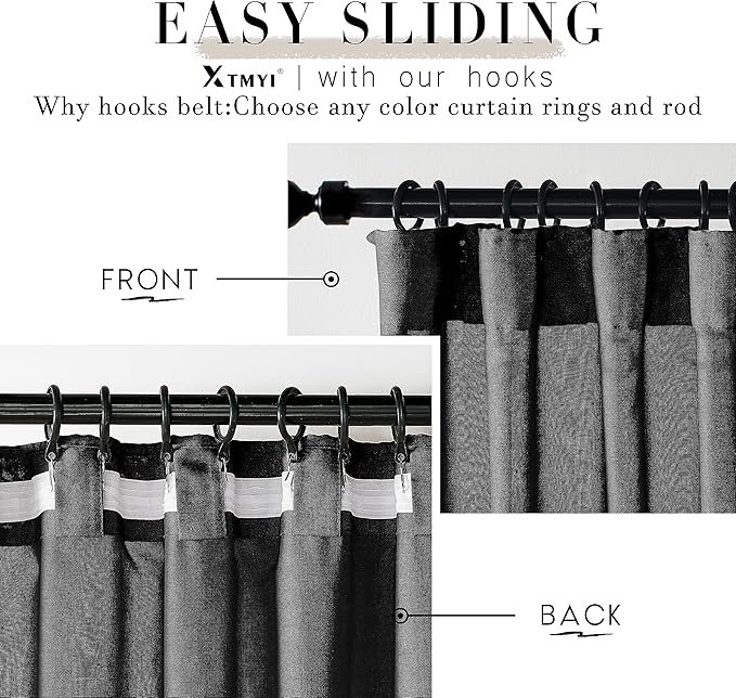 XTMYI Back Tab/Hook Belt Linen Cotton Sheer Curtains for Bedroom,2 Panels,102 Inch Length,Black 50 Inch Wide