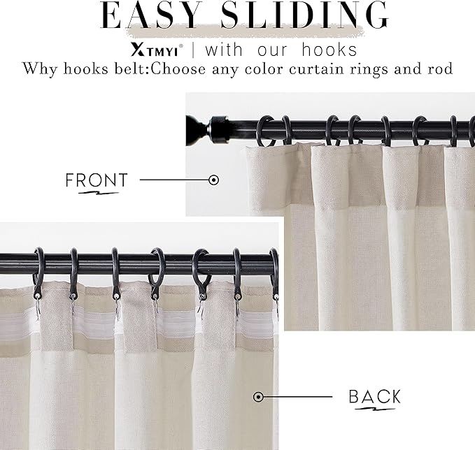 XTMYI 50 Inches Wide 105 Inches Long Country Curtains for Living Room,Sheer Linen Shabby Chic Curtains for Bedroom Oatmeal