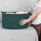 Large Rectangle Blankets Basket Living Room 22"x17"x12" Woven Cotton Rope Storage Basket for Nursery Toy Baskets for Kids and Dogs Wicker Laundry Baskets Bin for Clothes Towels dark green