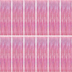 12 Pack Pink Backdrop, 3.28 FT x 7.05 FT Foil Streamers, Metallic Glitter Backdrop Pink Tinsel Fringe Curtains Party Streamers, Pink Birthday Valentines Day Party Decorations Photo Booth Props
