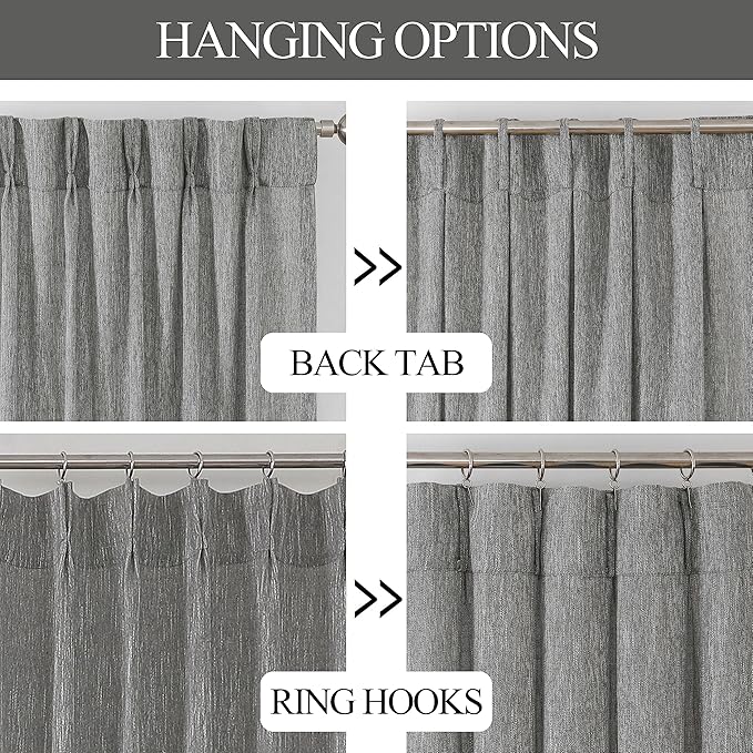 Vision Home Pinch Pleated Gray Semi Sheer Curtains Textured Light Filtering Window Curtains 72 inch for Living Room Bedroom Rayon Blended Charcoal Grey Pinch Pleat Drapes with Hooks 2 Panels 40"Wx72"L