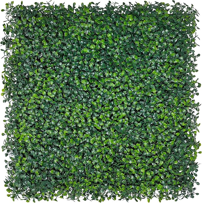Artificial Grass Wall Backdrop Panels: 10 by 10 in (8 Pcs) UV-Anti Greenery Boxwood Panels for Indoor Outdoor Green Wall Decor & Ivy Fence Covering Privacy