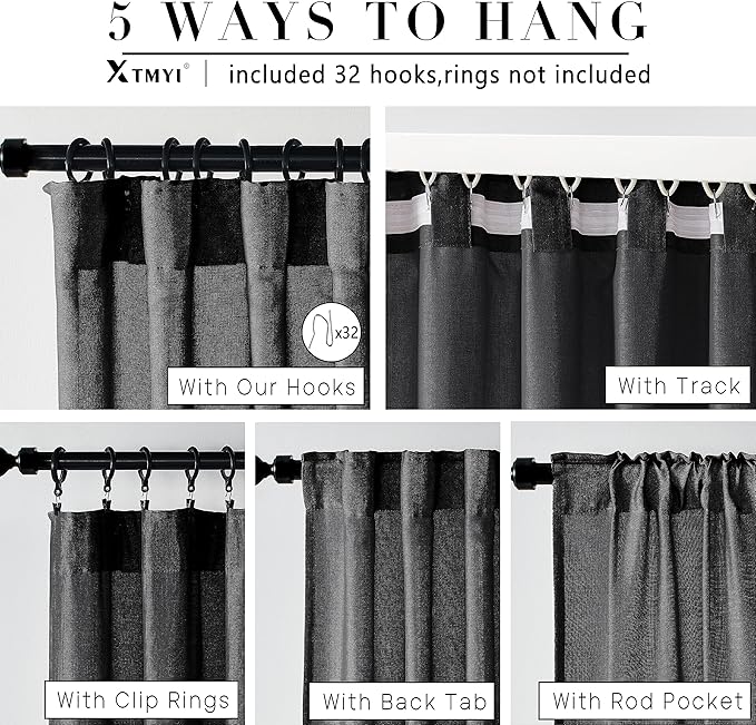XTMYI Black Curtains 96 Inches Long for Bedroom 2 Panels Linen Sheer Lace Farmhouse Boho Gothic Curtain Drapes for Living Room Home Decor