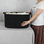 Large Rectangle Blankets Basket Living Room 22"x17"x12" Woven Cotton Rope Storage Baskets for Nursery Toy Baskets for Kids and Dogs Wicker Laundry Basket Bin for Clothes Towels black
