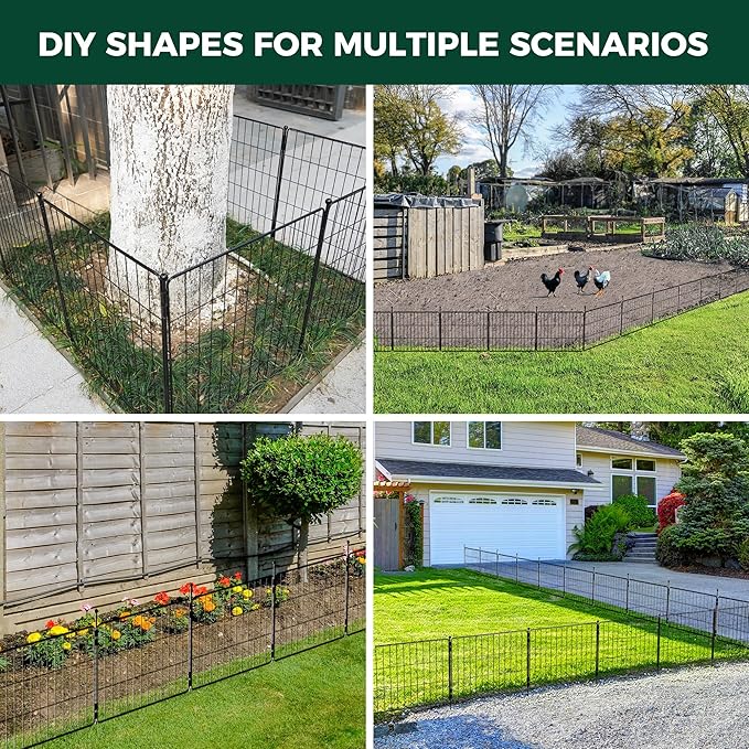 FXW Decorative Garden Fence for Yard - 20in(H) x 44.4ft(L) 24 Panels - Metal Fencing Panels - Animal Barrier Border for Dogs & Rabbits, Flower & Plant Edging