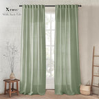 XTMYI Sage Green 90 Inches Long,50 Inches Wide Country Curtains for Living Room,Sheer Linen Curtains for Bedroom