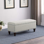 Homepop Home Decor | Upholstered Bench with Nailhead Trim | Large Ottoman with Storage for Living Room & Bedroom | Decorative Home Furniture, Gray Woven