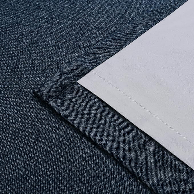 Vision Home Navy Blue Pinch Pleated Full Blackout Curtains Linen Blended Room Darkening Window Panels 90 inch for Living Room Bedroom Thermal Insulated Pinch Pleat Drapes with Hooks 60" Wx90 Lx1