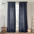 XTMYI Navy Blue Curtains 96 Inches Long,Linen Semi Sheer Gaming Gamer Curtains for Boys Room Men Bedroom Man Cave Office,96in Length 2 Panels Set,Dark Ocean