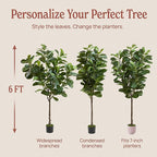 Artificial Fiddle Leaf Fig Tree | 6ft Realistic Fake Tall Plant | Odor-Free Floor Plant Fig Tree w/Black Pot, Faux Moss, Rechargeable LED Spotlight, Remote, USB Cable; Large Fake Plants/Big Plants