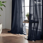 XTMYI Navy Blue Short Length Curtains for Windows,Linen Sheer Cutains for Bedroom Kitchen,45 Inch Long