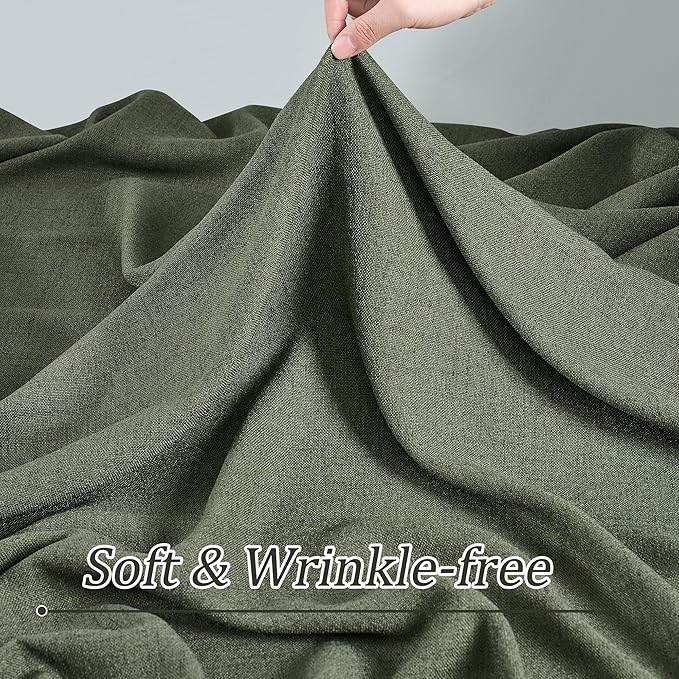 RAIN CITY Linen Drapes 105 Inch Curtains 2 Panels Set Back Tab Sheer Curtain Living Room Bedroom Drapes for Living Room Window Treatments with Hooks,Olive Green,50x105 in Long