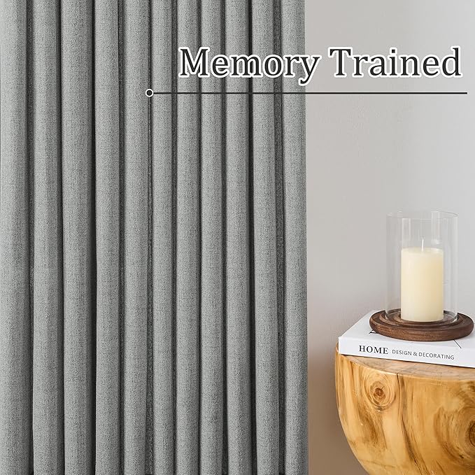 RAIN CITY Grey Linen Curtains 94 Inch Length 2 Panels, Soft Thick Linen Textured Window Drapes for Bedroom Living Room Semi Sheer Light Filtering Back Tab Pinch Pleated with Hooks 50x94