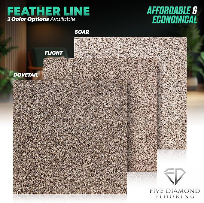 Feather Peel and Stick Carpet Tiles, Attached Cushion, Easy DIY Install, Soft Residential Carpet, American Made, Seamless Appearance, Plush (10 Tiles - 22.5 Square Feet) (Soar, 18x18)