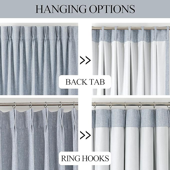 Vision Home Chambray Blue Pinch Pleated Full Blackout Curtains Room Darkening Window Curtains 84 inch for Living Room Bedroom Thermal Insulated Pinch Pleat Drapes with Hooks Back Tab 2 Panel 40"Wx84"L