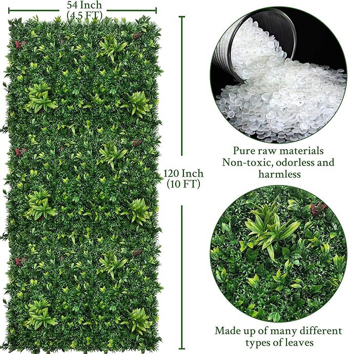 Artificial Boxwood Panels: 54" x 120" (45 sqft) UV-Anti Fake Grass Ivy Privacy Hedge Greenery Backdrop Fence Wall Screen for Garden Fence Covering Privacy, Outdoor Indoor Home Decor