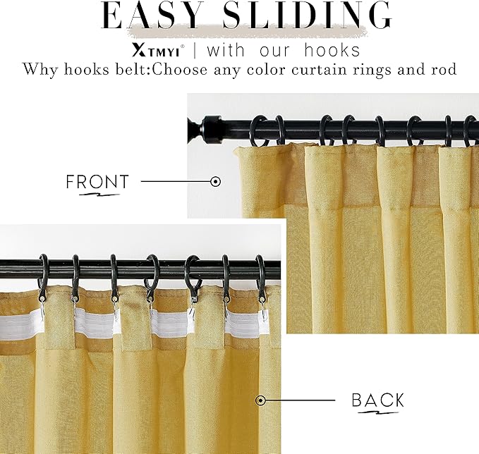 XTMYI Mustard Yellow Sheer Curtains 84 Inches Long for Spring Living Room 2 Panels Set Linen Textured Back Tab Pleated Gold Yellow Boho Retro Curtains for Bedroom Dining Room Kids Playroom,7ft Length