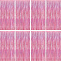 8 Pack Pink Backdrop, 3.28 FT x 7.05 FT Fringe Curtains, Metallic Glitter Pink Fringe Party Streamer Foil Curtains Tinsel Backdrop, Pink Decorations Bachelorette Valentines Day Party Supplies