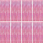8 Pack Pink Backdrop, 3.28 FT x 7.05 FT Fringe Curtains, Metallic Glitter Pink Fringe Party Streamer Foil Curtains Tinsel Backdrop, Pink Decorations Bachelorette Valentines Day Party Supplies