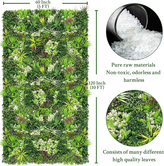 Artificial Plant Wall Panels: 60"×120" UV-Anti Faux Grass Wall Backdrop Boxwood Ivy Fence Privacy Screen Fake Greenery Leaf Hedge for Outdoor,Indoor,Garden,Backyard and Home Decor