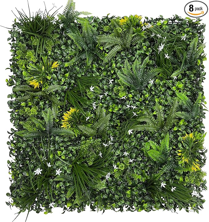 Artificial Grass Wall Boxwood Plant Panel: 20"x20"(8P) UV Resistant Green Leaves Faux for Interior Wall Backdrop,Garden and Indoor Outdoor Wall&Fence Covering Privacy，Party Wall Fence Decor