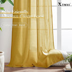 XTMYI Mustard Yellow Sheer Curtains 84 Inches Long for Spring Living Room 2 Panels Set Linen Textured Back Tab Pleated Gold Yellow Boho Retro Curtains for Bedroom Dining Room Kids Playroom,7ft Length