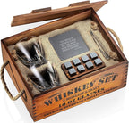 Mixology & Craft Premium Whiskey Set | Two 10oz Cystal Old-Fashioned Glasses, 8 Granite Chilling Stones, Metal Tongs, Recipe Cards in Rustic Wooden Crate Gift Set | Jameson Whiskey