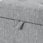 Adeco 17" Square Ottoman with Storage, Small Grey Storage Ottoman Foot Rest with Hinged Lid & Solid Wood Legs, Linen Fabric Foot Stool for Living Room & Bedroom