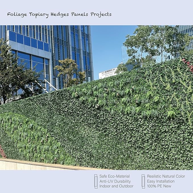 Artificial Topiary Hedge Greenery Plant Panels Indoor and Outdoor Patio Foliage Hedge Faux Grass Wall Panels 6PCS 20”x20”/P for Fence Decoration