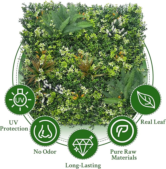 Artificial Grass Boxwood Hedges Wall Panels: 40" x 120" (33.5 sqft) UV-Anti Faux Greenery Fake Ivy Leaves Privacy Fence Screen Backdrop for Garden Covering Privacy, Outdoor Indoor Decor