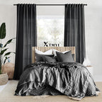 XTMYI Black 90 Inch Length 50 Inch Wide Back Tab/Hook Belt Linen Cotton Sheer Curtains for Bedroom 2 Panels