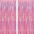 2 Pack Glitter Pink Backdrop, 3.28 FT x 7.05 FT Birthday Party Decorations, Laser Pink Fringe Curtains Foil Streamer Tinsel, Pink Curtains Photo Backdrop Happy Birthday Valentines Day Backdrop