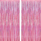 2 Pack Glitter Pink Backdrop, 3.28 FT x 7.05 FT Birthday Party Decorations, Laser Pink Fringe Curtains Foil Streamer Tinsel, Pink Curtains Photo Backdrop Happy Birthday Valentines Day Backdrop