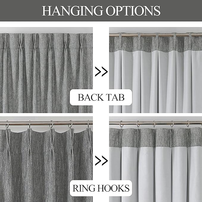 Vision Home Charcoal Grey Pinch Pleated Full Blackout Curtains Room Darkening Window Curtains 84 inch for Living Room Bedroom Thermal Insulated Pinch Pleat Drapes with Hooks Back Tab 2 Panel 40"Wx84"L
