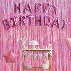 8 Pack Pink Backdrop, 3.28 FT x 7.05 FT Fringe Curtains, Metallic Glitter Pink Fringe Party Streamer Foil Curtains Tinsel Backdrop, Pink Decorations Bachelorette Valentines Day Party Supplies