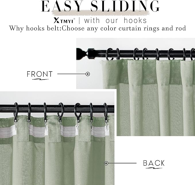 XTMYI Sage Green 90 Inches Long,50 Inches Wide Country Curtains for Living Room,Sheer Linen Curtains for Bedroom