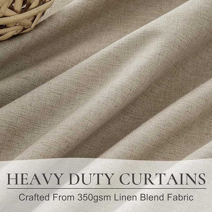 Blackout Curtains 60 Inches Extra Wide Grey Beige Linen Curtains 84 Inch Length for Living Room, Pleated Farmhouse Bedroom Thermal Drapes for Winter Large Window Energy Efficient(60"W x 84"L 2 Panels)