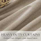 Blackout Curtains 60 Inches Extra Wide Grey Beige Linen Curtains 84 Inch Length for Living Room, Pleated Farmhouse Bedroom Thermal Drapes for Winter Large Window Energy Efficient(60"W x 84"L 2 Panels)