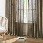 Vision Home Brown Pinch Pleated Semi Sheer Curtains Textured Linen Blended Light Filtering Window Curtains 63 inch for Living Room Bedroom Pinch Pleat Drapes with Hooks 2 Panels 40" Wx63 L