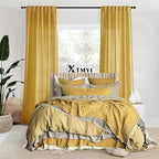 XTMYI Yellow Curtains 96 Inches Long for Living Room,Colorful Bright Mustard Mid Century Modern Decor,Linen Sheer Bohemian MCM Curtains for Bedroom 2 Panel Set,Dark Ocher