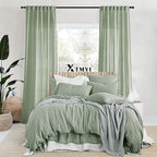 XTMYI Sage Green Back Tab/Hook Belt Linen Cotton Sheer Curtains 45 Inch Length for Bathroom Bedroom 2 Panels Set