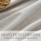 Pleat Linen Blend Room Darkening Extra Long Curtains 120 Inch Length 2 Panels Set for Living Room, Natural Melange Grey for Bedroom Windows Blackout Drapes Heat Blocking for Summer Heat (50"Wx120"L)