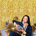 KatchOn, Large Wave Gold Backdrop Curtain - Pack of 2 | Gold Streamer Backdrop for NYE Decor | Golden Fringe Backdrop for New Years Decorations 2026, Golden Birthday Decorations, Bridal Shower