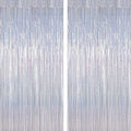 2 Pack Silver Metallic Tinsel Foil Curtains, 3.28 FT x 7.05 FT Glitter Silver Fringe Curtains, New Year Door Streamer Tinsel Backdrop Photo Booth for NYE Party Birthday Engagement Party Decorations