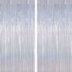 2 Pack Silver Metallic Tinsel Foil Curtains, 3.28 FT x 7.05 FT Glitter Silver Fringe Curtains, New Year Door Streamer Tinsel Backdrop Photo Booth for NYE Party Birthday Engagement Party Decorations