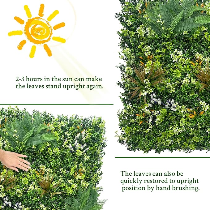 Artificial Grass Boxwood Hedges Wall Panels: 40" x 40" (11.5 sqft) UV-Anti Faux Greenery Fake Ivy Leaves Privacy Fence Screen Backdrop for Garden Covering Privacy, Outdoor Indoor Decor