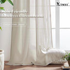XTMYI Oatmeal Beige Back Tab/Hook Belt Linen Cotton Sheer Curtains 63 Inch Length for Bedroom Living Room