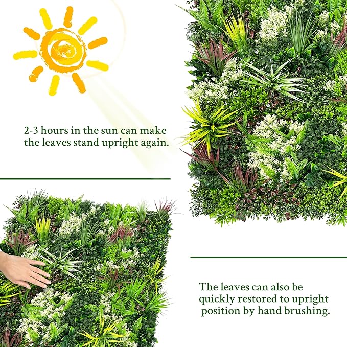 Artificial Plant Wall Panels: 20"×20" 8P UV-Anti Faux Grass Wall Backdrop Boxwood Ivy Fence Privacy Screen Fake Greenery Leaf Hedge for Outdoor,Indoor,Garden,Backyard and Home Decor